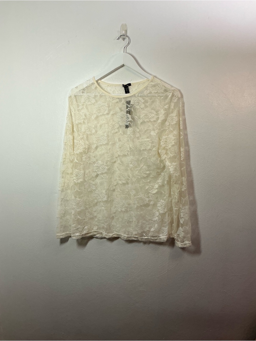 Feathers Cream Floral Lace Long-Sleeve Top Size 1X